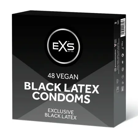 EXS Crni Lateks Veganski Kondomi 48-Pak - Moderna Crna Završna Obrada, Rašireni Oblik