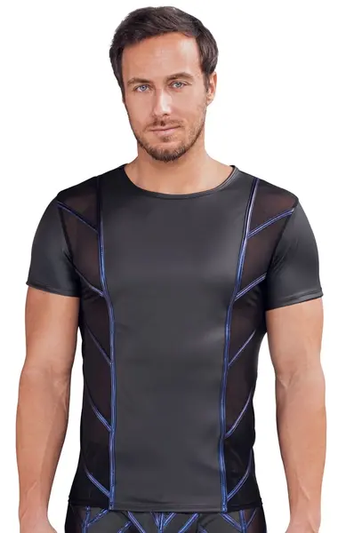 NEK muška pripijena majica 2XL crna sa metalik plavim mrežastim prugama