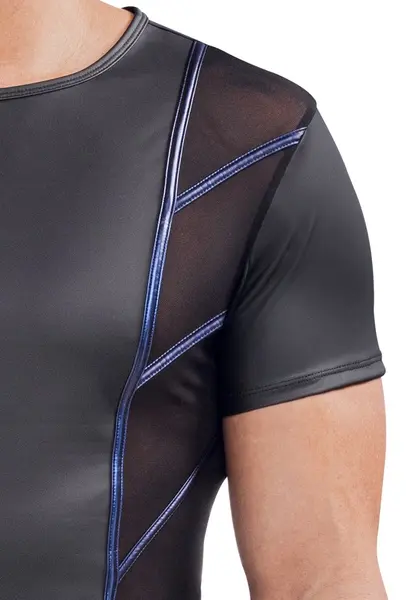 NEK muška pripijena majica 2XL crna sa metalik plavim mrežastim prugama