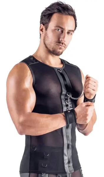 Svenjoyment Bondage mrežasta majica bez rukava 2XL sa podesivim lisicama crna