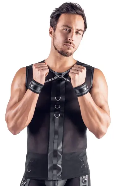 Svenjoyment Bondage mrežasta majica XL sa podesivim mat lisicama crna