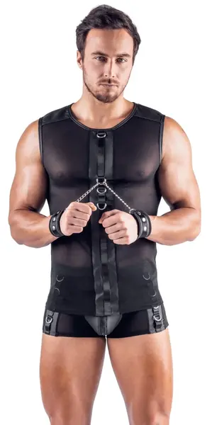 Svenjoyment Bondage mrežasta majica XL sa podesivim mat lisicama crna