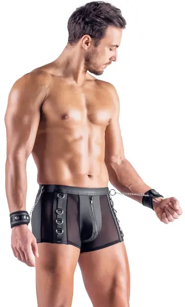Svenjoyment Bondage muške pantalone XL sa mat i mrežastim detaljima, lisice
