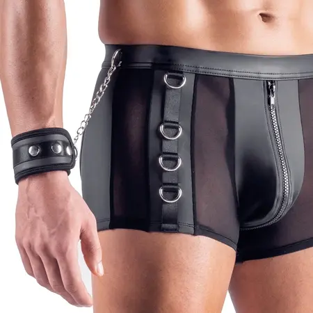 Svenjoyment Bondage muške pantalone XL sa mat i mrežastim detaljima, lisice