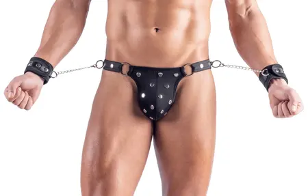 Svenjoyment muške mat tange sa podesivim lisicama 2XL crne