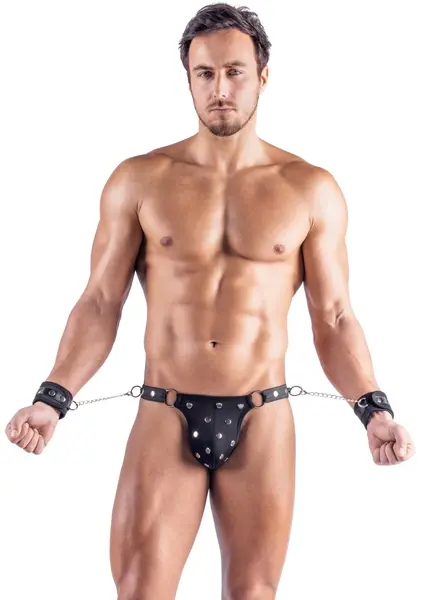 Svenjoyment muške mat tange sa podesivim lisicama 2XL crne