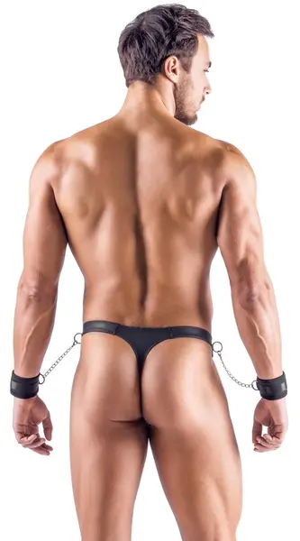 Svenjoyment Bondage tange L sa podesivim mat lisicama crne