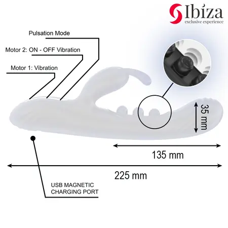 IBIZA Vibrating Rabbit Dual Motor Pulsating System Purple 225mm