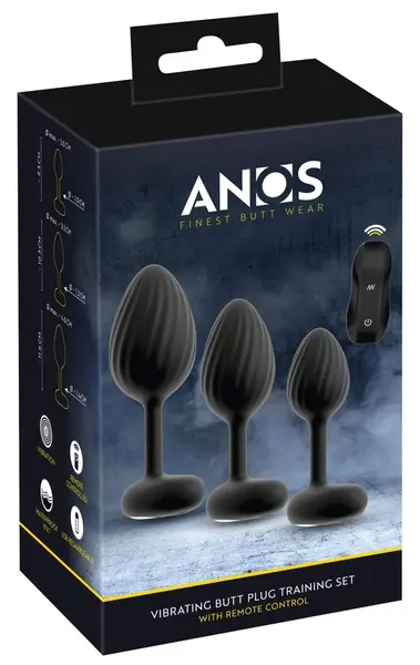 ANOS RC set vibrirajućih analnih čepova, 3 veličine, vodootporan, silikon, crni
