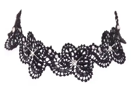 Cottelli ACCESSOIRES elegantni crni čipkani čoker sa biserima, podesiva veličina S do L