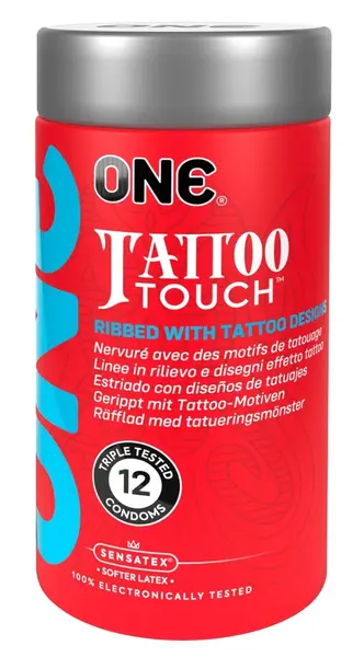ONE Tattoo Touch 12 komada šareni teksturisani veganski kondomi od lateksa