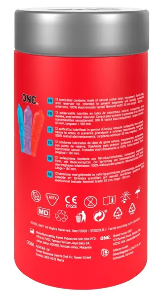 ONE Tattoo Touch 12 komada šareni teksturisani veganski kondomi od lateksa