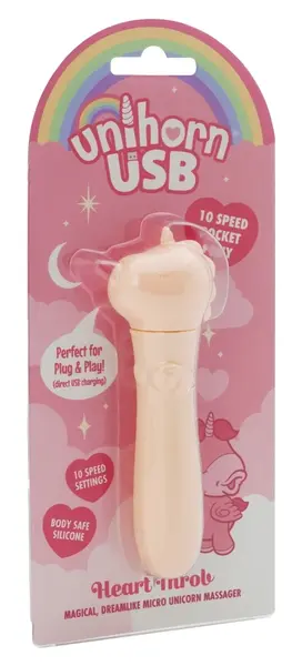Unihorn USB Heart Throb mini intimni masažer, 10 modova, roze, 14,3 cm