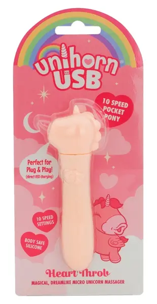 Unihorn USB Heart Throb mini intimni masažer, 10 modova, roze, 14,3 cm