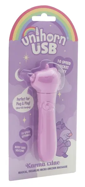 Unihorn USB Karma Lilac mini intimni masažer, nežni silikon, 14.3 cm