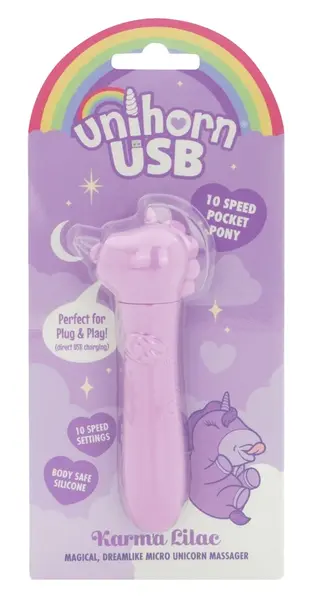 Unihorn USB Karma Lilac mini intimni masažer, nežni silikon, 14.3 cm