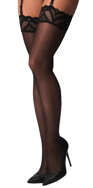 Obsessive Lecille Black Stockings S/M with Wide Lace Top