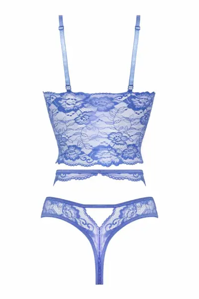 Romina Elegant Blue Lace Lingerie Set with Adjustable Straps XL
