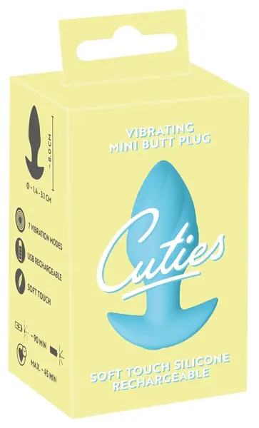 Cuties Vibrating Plug Blue - Compact Rechargeable Silicone Model 8 cm