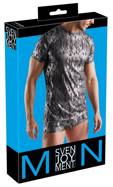 Svenjoyment majica XL, metalik srebrni print, crna rastegljiva tkanina