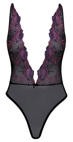 Kissable Body S/M Black with Floral Embroidery and Adjustable Straps