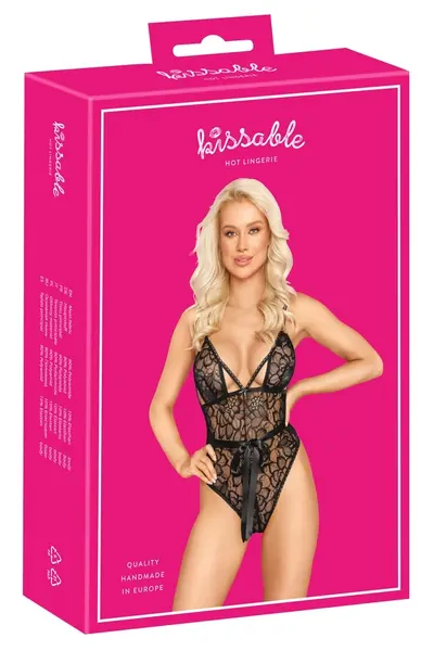Kissable Lace Body S/M - Black, Adjustable, Elegant High-Leg Design