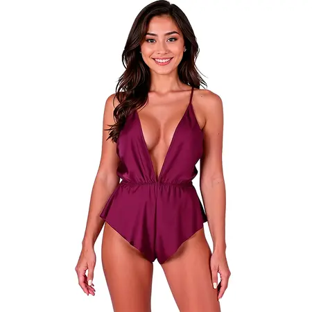 Passion Sensie bodi Plum S/M, satenska elegancija i podesive bretele na leđima