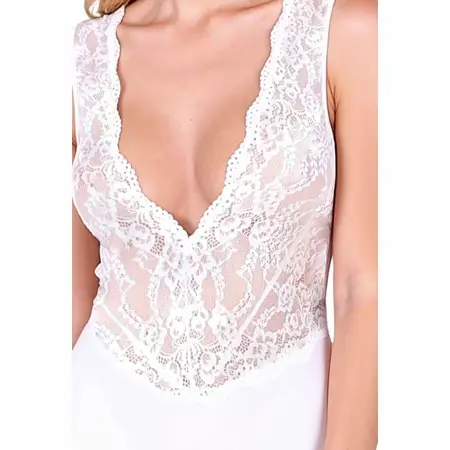 Passion Evalie beli bodi L/XL, elegantan čipkani bodi sa otvorenim leđima