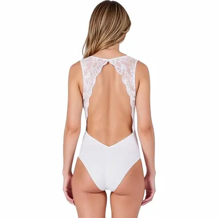 Passion Evalie beli bodi L/XL, elegantan čipkani bodi sa otvorenim leđima