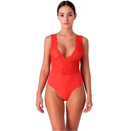 PASSION Evalie bodi L/XL crveni: elegantna čipka i izazovno otvorena leđa