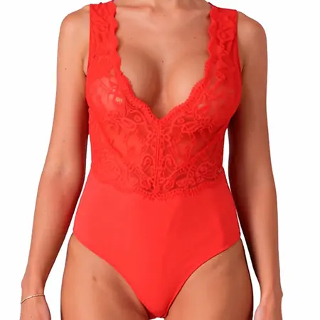 PASSION Evalie bodi L/XL crveni: elegantna čipka i izazovno otvorena leđa