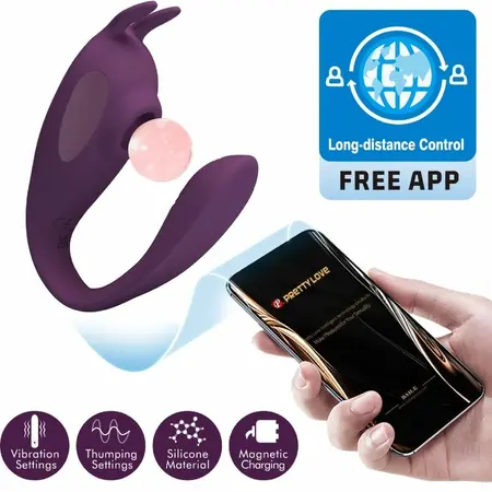 Pretty Love Shey intimni stimulator sa dvostrukim delovanjem i upravljanjem preko aplikacije u ljubičastoj boji