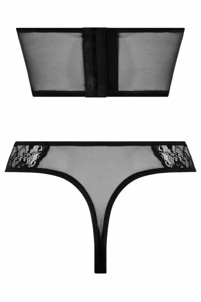 NEK Underbust Half Corset & Tiara Thong Set, Faux Leather, Black, XL
