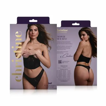 NEK Underbust Half Corset & Tiara Thong Set, Faux Leather, Black, XL