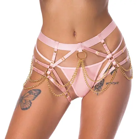Bad Kitty Rose podesivi harness komplet sa elegantnim lancima roze S do L