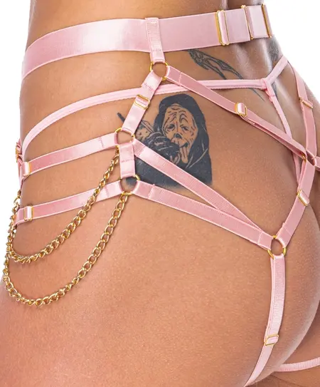 Bad Kitty Rose podesivi harness komplet sa elegantnim lancima roze S do L