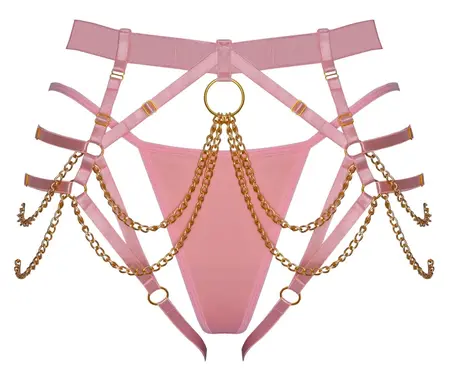 Bad Kitty Rose podesivi harness komplet sa elegantnim lancima roze S do L