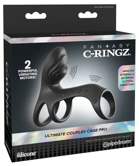 Fantasy C-Ringz Ultimate Couples Cage Pro Black silikonski prsten sa duplom vibracijom