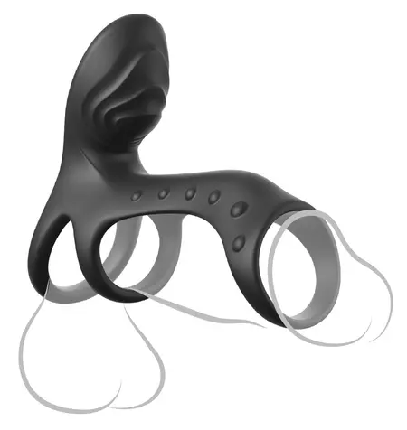 Fantasy C-Ringz Ultimate Couples Cage Pro Black silikonski prsten sa duplom vibracijom