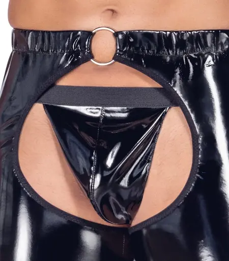 Black Level muške vinilne čaps pantalone S sjajni anatomski dizajn crne