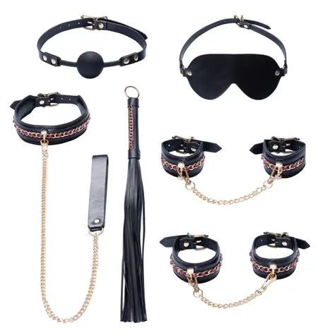 Bad Kitty Premium luksuzni bondage set sa lancima od 6 delova, crno-zlatni podesivi komplet