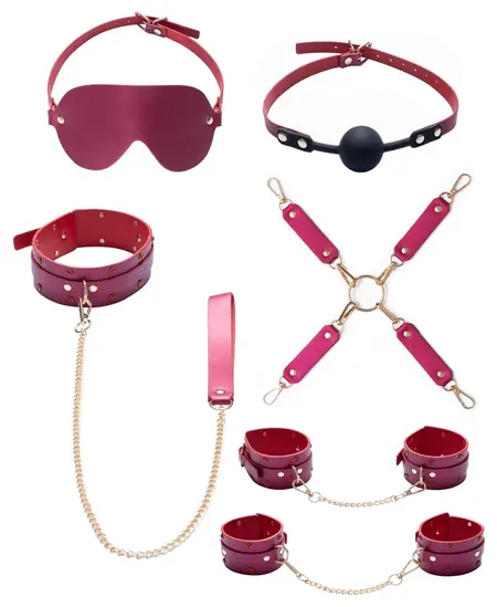 Bad Kitty Gems roze bondage set sa bisernim sjajem i zlatnim detaljima, 6 delova