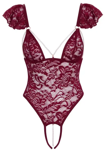 Cottelli Lingerie bodi M od bordo crvene čipke sa biserima koji se skidaju