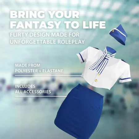 Obsessive Stewardess Uniform Set S/M Blue & White Flight Attire