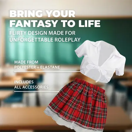 Shots Schoolgirl Costume S/M White - Pleated Skirt & Fitted Blouse Set