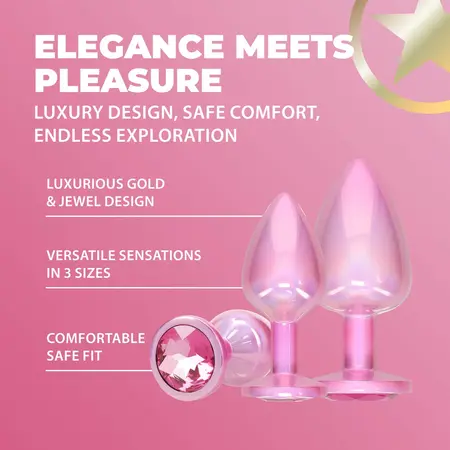 Ouch! Paris Collection Metal Plug Set Pink 3 Sizes Jewel Base