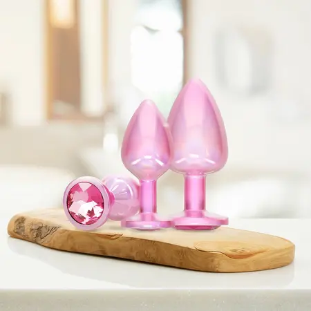 Ouch! Paris Collection Metal Plug Set Pink 3 Sizes Jewel Base