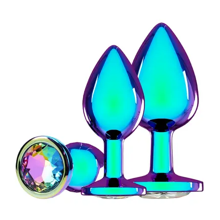 Ouch! Venice Collection set od tri iridiscentna metalna analna čepa sa ukrasnim kamenom na bazi