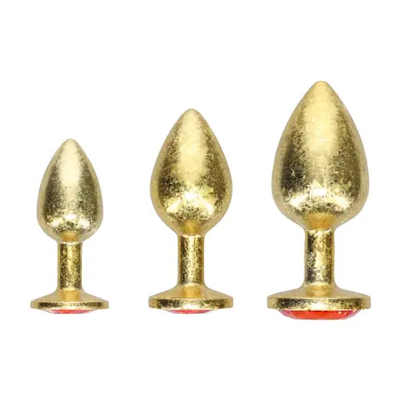 Milan Collection set metalnih analnih čepova u zlatnoj boji, 3 veličine, aluminijum, ukrasni kristal na bazi