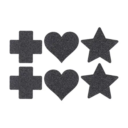 Ouch! Decorative Nipple Cover Set Black - Cross, Star & Heart Shapes